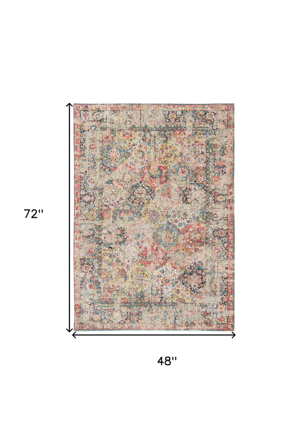 Homeroots 5' X 7' Red Oriental Non Skid Area Rug  100% Pet 548467