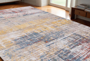 Homeroots 5' X 7' White Abstract Non Skid Area Rug  100% Pet 548473