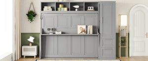 English Elm Queen Murphy Wall Bed with Integrated Wardrobe and Drawers for Studio or Guest Room Gray LP000793AAE-2