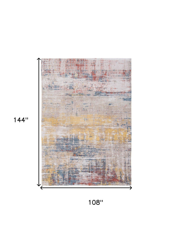 HomeRoots 9' X 13' White Abstract Non-Skid Area Rug - Stylish, Durable, Modern Design for High-Traffic Spaces 548477