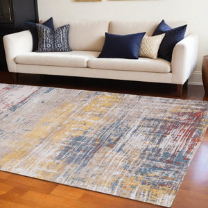 HomeRoots 9' X 13' White Abstract Non-Skid Area Rug - Stylish, Durable, Modern Design for High-Traffic Spaces 548477
