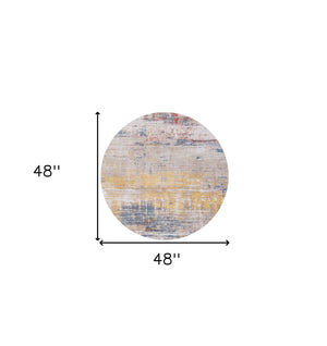 Homeroots 5' White Round Abstract Non Skid Area Rug  100% Pet 548478