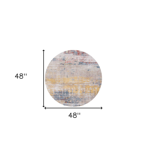 Homeroots 5' White Round Abstract Non Skid Area Rug  100% Pet 548478