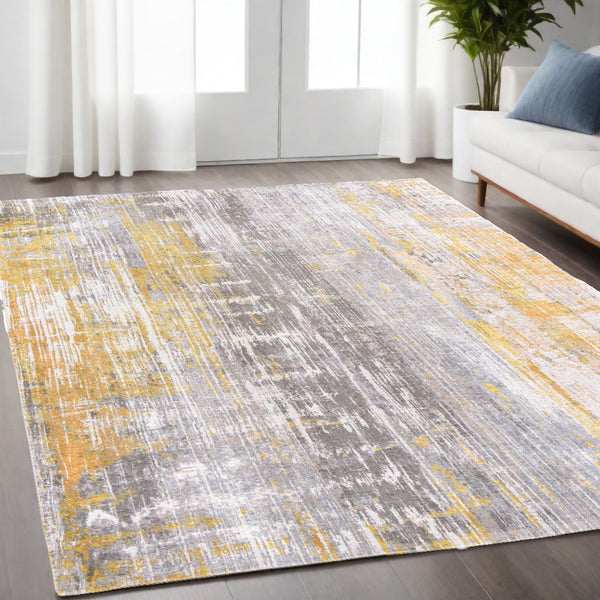Homeroots 5' X 7' Gray And Yellow Abstract Non Skid Area Rug  100% Pet 548481