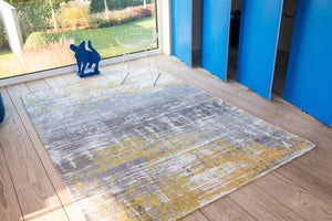 HomeRoots 9' Gray and Yellow Abstract Non-Skid Area Rug - Modern Design for High-Traffic Spaces, 9x13 ft 548485