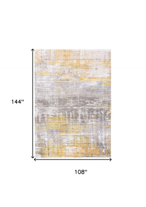 HomeRoots 9' Gray and Yellow Abstract Non-Skid Area Rug - Modern Design for High-Traffic Spaces, 9x13 ft 548485