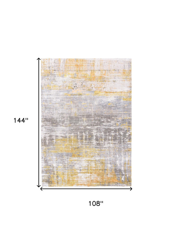 HomeRoots 9' Gray and Yellow Abstract Non-Skid Area Rug - Modern Design for High-Traffic Spaces, 9x13 ft 548485