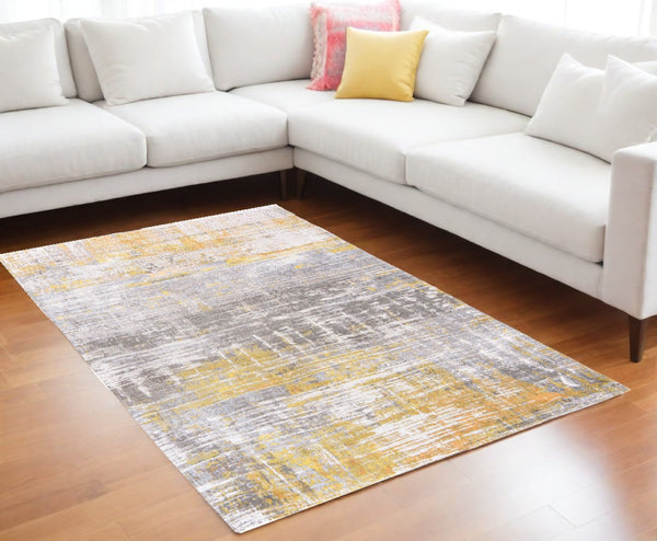 HomeRoots 9' Gray and Yellow Abstract Non-Skid Area Rug - Modern Design for High-Traffic Spaces, 9x13 ft 548485
