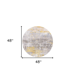Homeroots 5' Gray And Yellow Round Abstract Non Skid Area Rug  100% Pet 548486