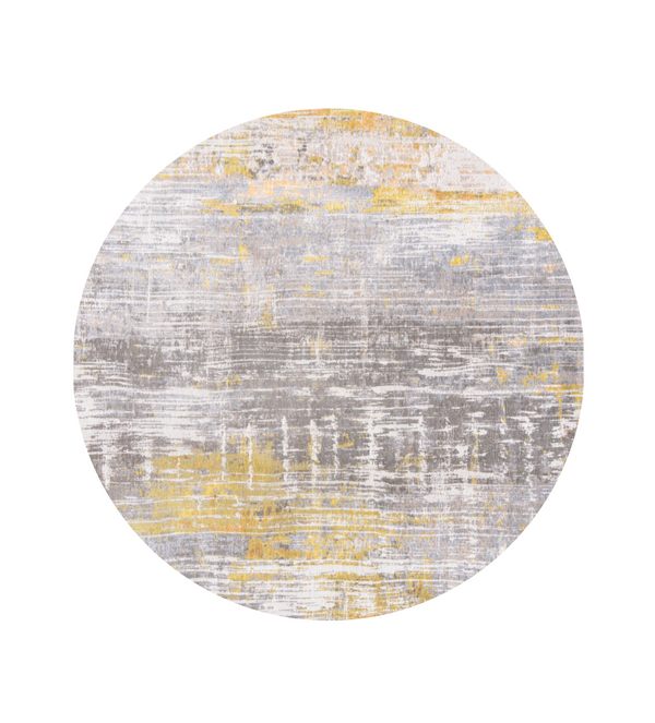 Homeroots 5' Gray And Yellow Round Abstract Non Skid Area Rug  100% Pet 548486