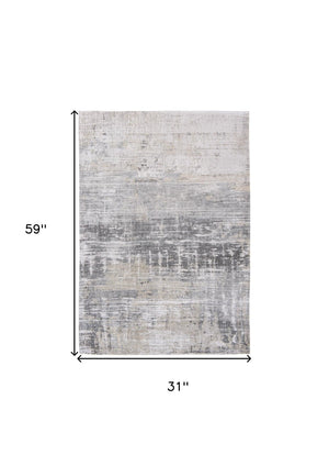 HomeRoots 3' Gray and White Abstract Non-Skid Area Rug - Modern Design for Entryways, Kitchens & More! 3' X 5' 548488