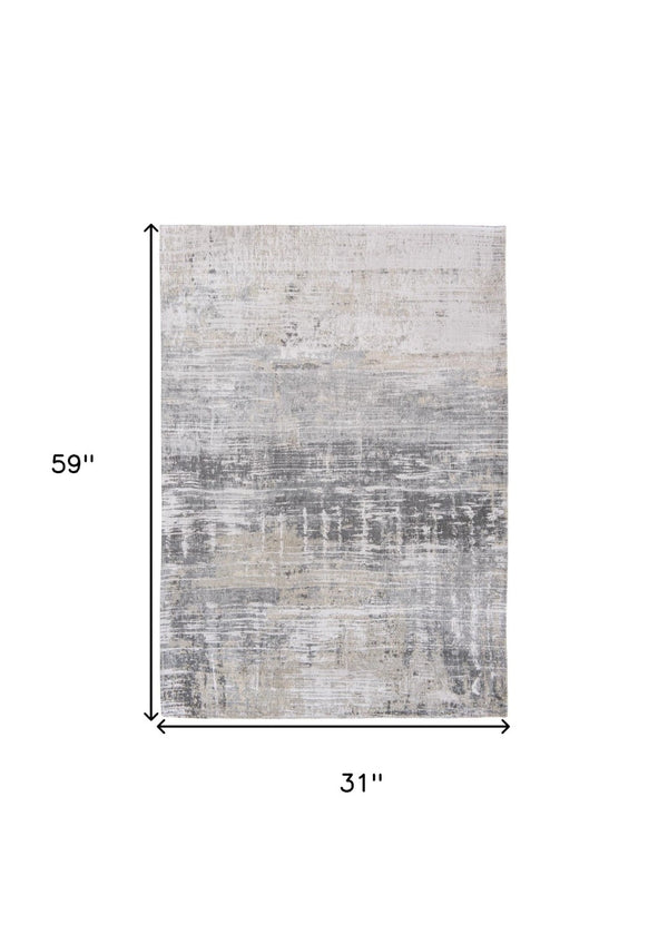 HomeRoots 3' Gray and White Abstract Non-Skid Area Rug - Modern Design for Entryways, Kitchens & More! 3' X 5' 548488