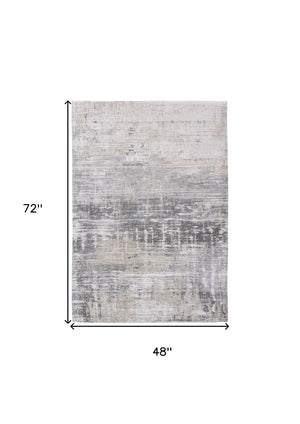 HomeRoots 3' Gray and White Abstract Non-Skid Area Rug - Modern Design for Entryways, Kitchens & More! 5' X 7' 548489