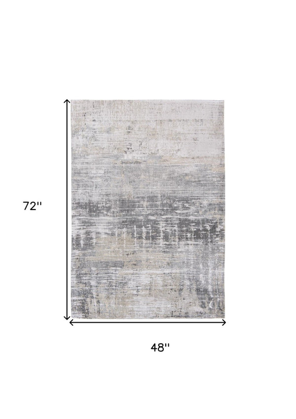 HomeRoots 3' Gray and White Abstract Non-Skid Area Rug - Modern Design for Entryways, Kitchens & More! 5' X 7' 548489