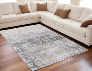 HomeRoots 3' Gray and White Abstract Non-Skid Area Rug - Modern Design for Entryways, Kitchens & More! 5' X 7' 548489