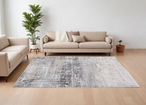 HomeRoots 3' Gray and White Abstract Non-Skid Area Rug - Modern Design for Entryways, Kitchens & More! 6' X 8' 548490