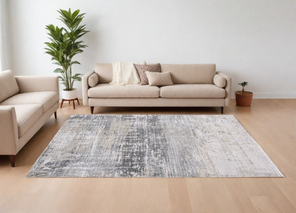 HomeRoots 3' Gray and White Abstract Non-Skid Area Rug - Modern Design for Entryways, Kitchens & More! 6' X 8' 548490