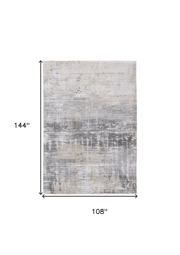 Homeroots 9' X 13' Gray And White Abstract Non Skid Area Rug  100% Pet 548493