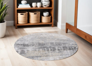 HomeRoots 3' Gray and White Abstract Non-Skid Area Rug - Modern Design for Entryways, Kitchens & More! 5' Round 548494