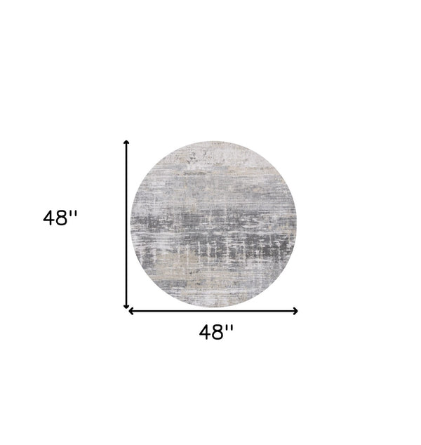 HomeRoots 3' Gray and White Abstract Non-Skid Area Rug - Modern Design for Entryways, Kitchens & More! 5' Round 548494