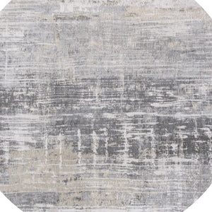 HomeRoots 3' Gray and White Abstract Non-Skid Area Rug - Modern Design for Entryways, Kitchens & More! 8' Round 548495