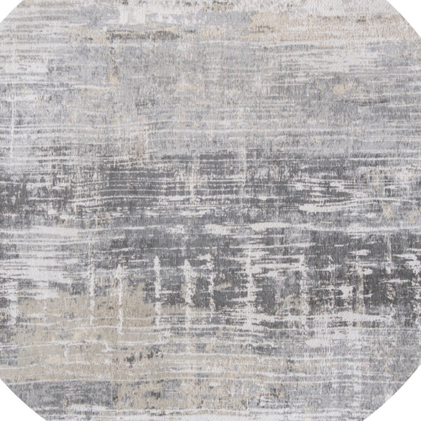 HomeRoots 3' Gray and White Abstract Non-Skid Area Rug - Modern Design for Entryways, Kitchens & More! 8' Round 548495