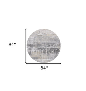 HomeRoots 3' Gray and White Abstract Non-Skid Area Rug - Modern Design for Entryways, Kitchens & More! 8' Round 548495