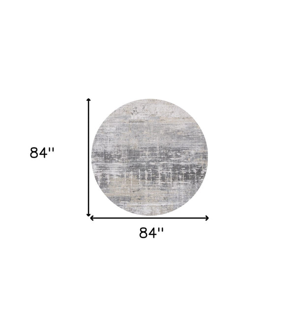HomeRoots 3' Gray and White Abstract Non-Skid Area Rug - Modern Design for Entryways, Kitchens & More! 8' Round 548495
