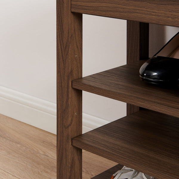 English Elm A Height-Adjustable Shoe-Changing Bench With Storage, Plush Seat, Natural Rubberwood, Warm Brown Finish W487P289976