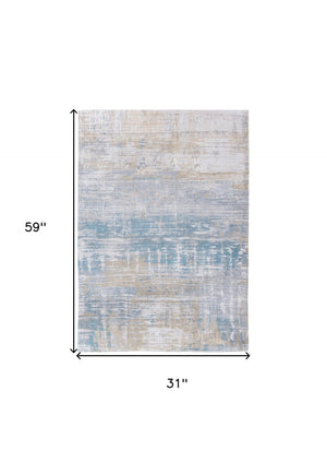 HomeRoots 3'' Blue and Yellow Abstract Non-Skid Area Rug - Perfect Accent for Entryways and High-Traffic Spaces 3' X 5' 548496