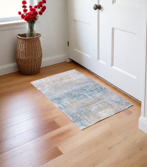 HomeRoots 3'' Blue and Yellow Abstract Non-Skid Area Rug - Perfect Accent for Entryways and High-Traffic Spaces 3' X 5' 548496
