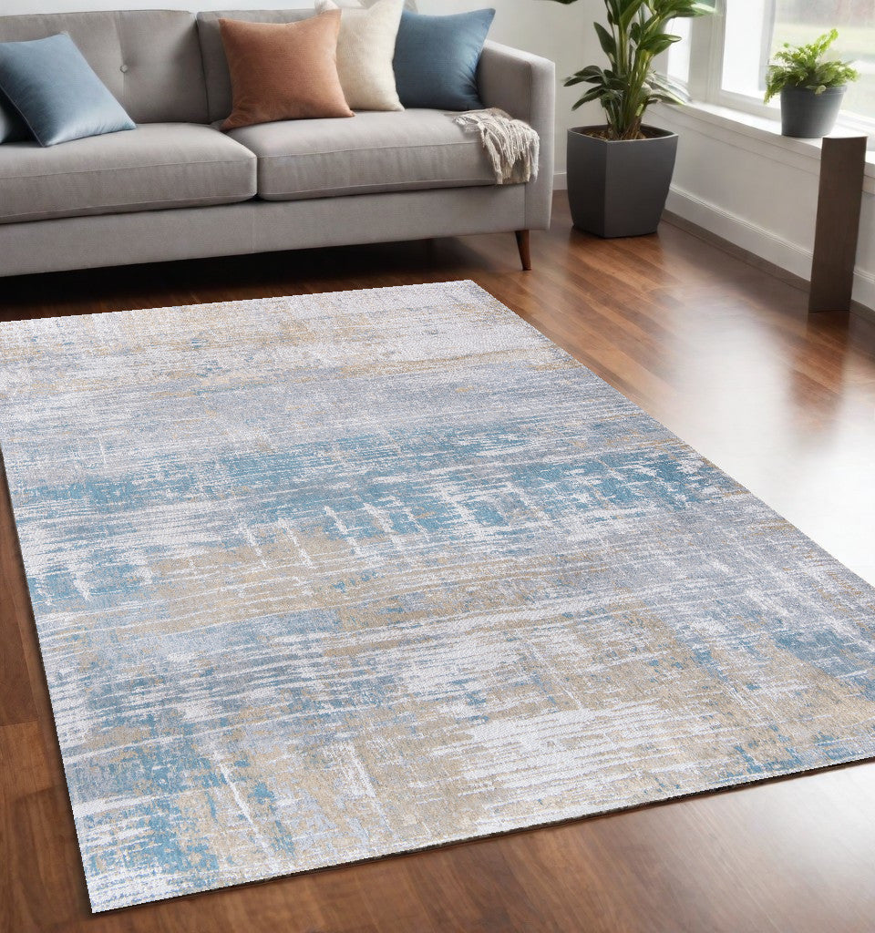 Homeroots 5' X 7' Blue And Yellow Abstract Non Skid Area Rug  100% Pet 548497