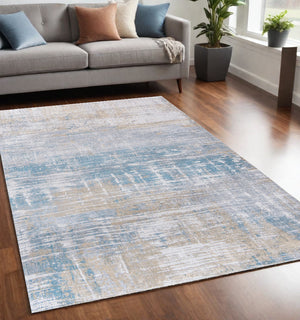 Homeroots 5' X 7' Blue And Yellow Abstract Non Skid Area Rug  100% Pet 548497