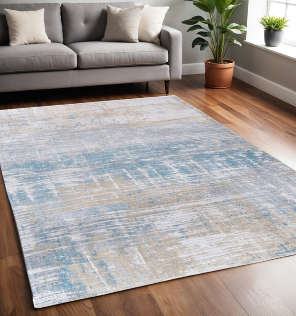 HomeRoots 3'' Blue and Yellow Abstract Non-Skid Area Rug - Perfect Accent for Entryways and High-Traffic Spaces 5' X 7' 548497