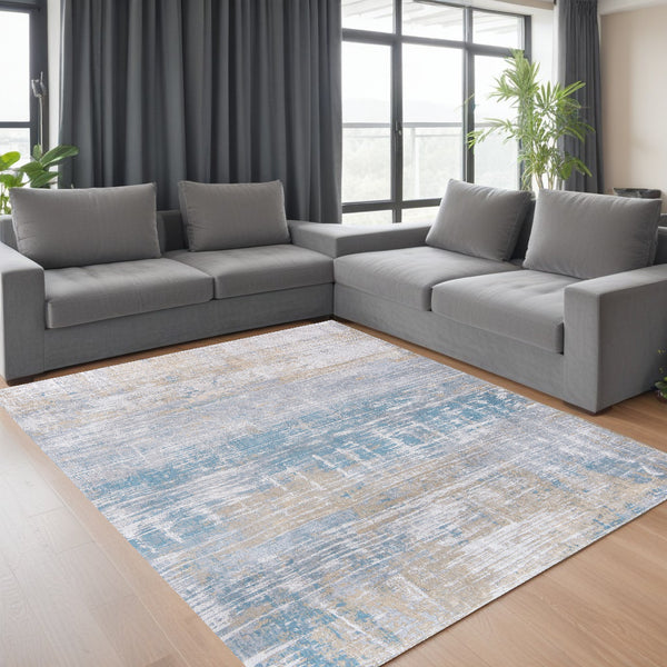 Homeroots 6' X 8' Blue And Yellow Abstract Non Skid Area Rug  100% Pet 548498