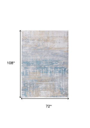 Homeroots 7' X 9' Blue And Yellow Abstract Non Skid Area Rug  100% Pet 548499