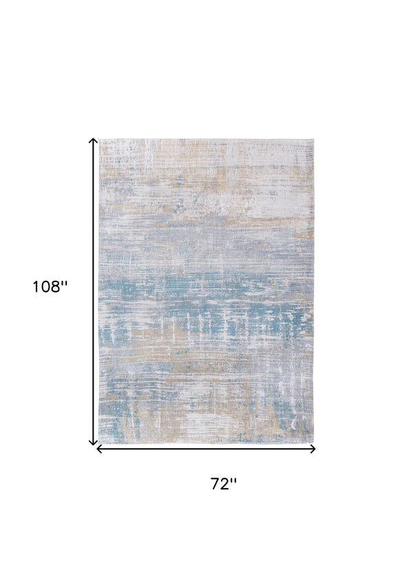 Homeroots 7' X 9' Blue And Yellow Abstract Non Skid Area Rug  100% Pet 548499