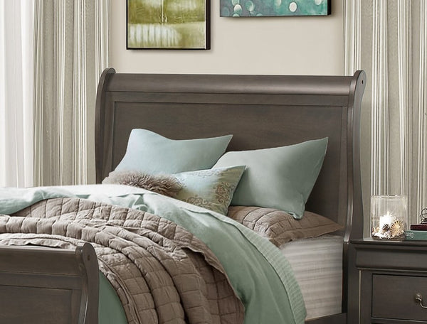 English Elm Classic Twin Size Sleigh Bed In Stained Gray Finish – Timeless Louis Philippe Design For Any Bedroom B011S01350