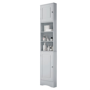 English Elm Multi-Functional Corner Cabinet Tall Trapezoid Bathroom Storage with Adjustable Shelves, Doors, Anti-Dump Device Grey WF530911AAE