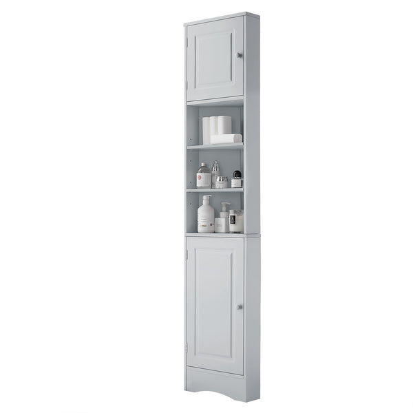 English Elm Multi-Functional Corner Cabinet Tall Trapezoid Bathroom Storage with Adjustable Shelves, Doors, Anti-Dump Device Grey WF530911AAE