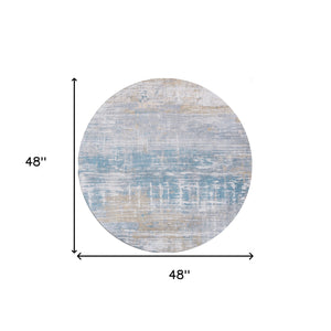 Homeroots 5' Blue And Yellow Round Abstract Non Skid Area Rug  100% Pet 548502