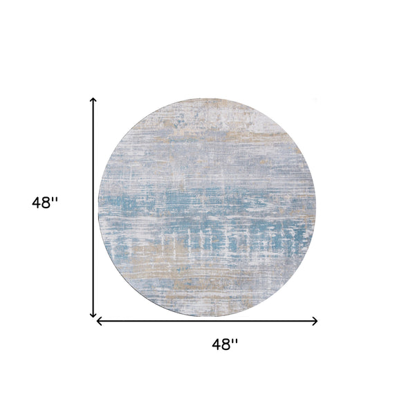 Homeroots 5' Blue And Yellow Round Abstract Non Skid Area Rug  100% Pet 548502