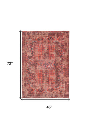 HomeRoots 5' Red Oriental Area Rug with Non-Skid Backing - Timeless Elegance for Entryways and Living Spaces 5' X 7' 548504