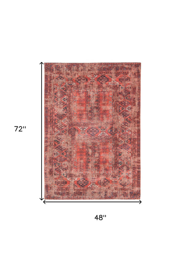 HomeRoots 5' Red Oriental Area Rug with Non-Skid Backing - Timeless Elegance for Entryways and Living Spaces 5' X 7' 548504