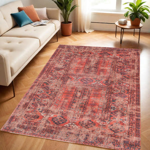 HomeRoots 5' Red Oriental Area Rug with Non-Skid Backing - Timeless Elegance for Entryways and Living Spaces 5' X 7' 548504