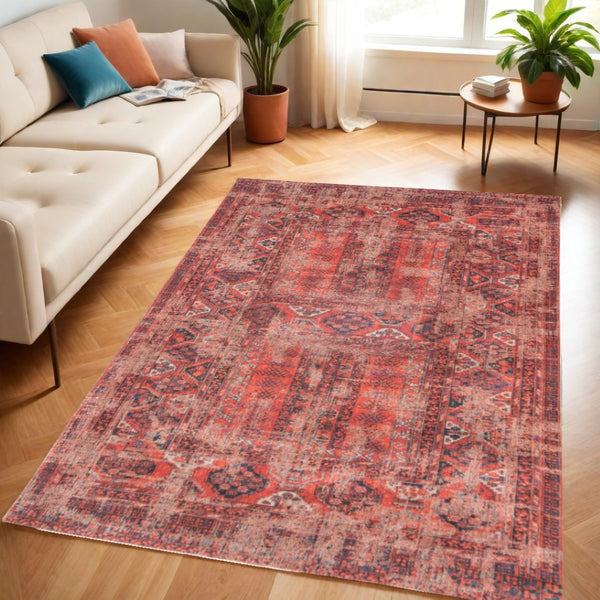 HomeRoots 5' Red Oriental Area Rug with Non-Skid Backing - Timeless Elegance for Entryways and Living Spaces 5' X 7' 548504