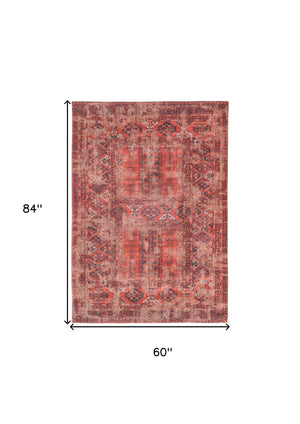 Homeroots 6' X 8' Red Oriental Non Skid Area Rug  100% Pet 548505