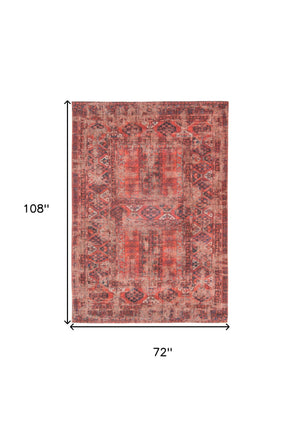 Homeroots 7' X 9' Red Oriental Non Skid Area Rug  100% Pet 548506