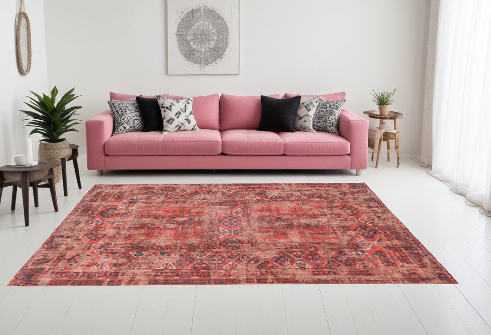 Homeroots 7' X 9' Red Oriental Non Skid Area Rug  100% Pet 548506