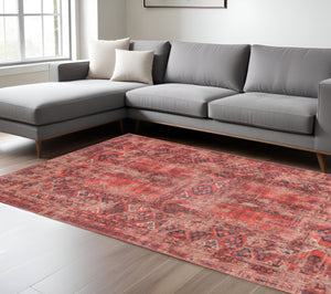 HomeRoots 5' Red Oriental Area Rug with Non-Skid Backing - Timeless Elegance for Entryways and Living Spaces 7' X 9' 548506